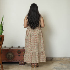 Beige - Pedana Kalamkari Block Printed Cotton Tiered Dress 15