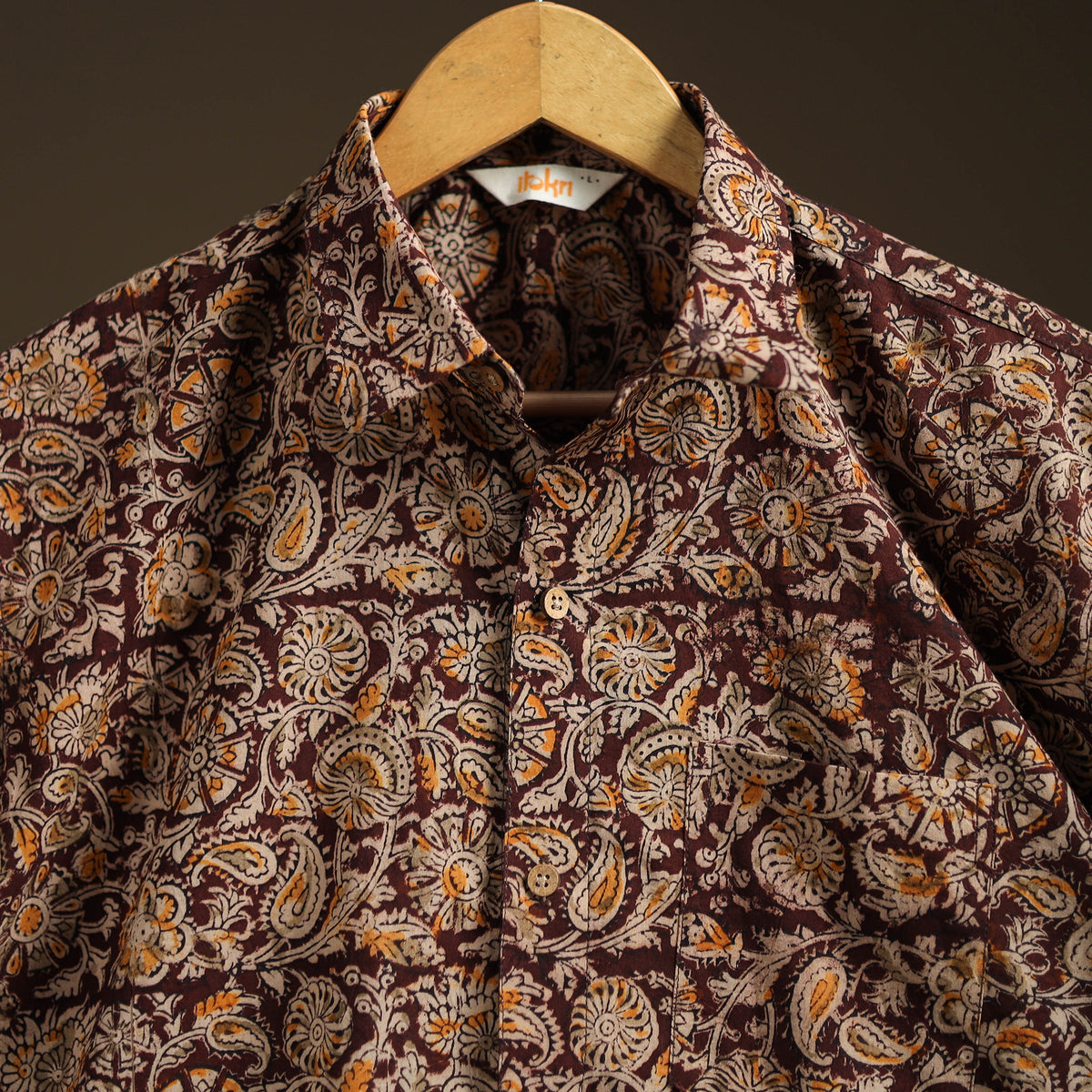 Men Half Sleeve Pedana Kalamkari Block Print Cotton Shirt 11