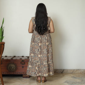 Beige - Pedana Kalamkari Block Printed Cotton Tiered Dress 11
