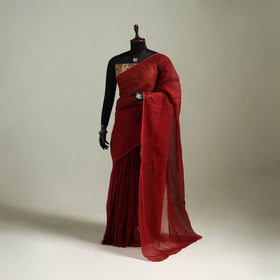 Red - Nazaakat Kota Doria Cotton Plain Saree with Blouse & Jewellery Set 151