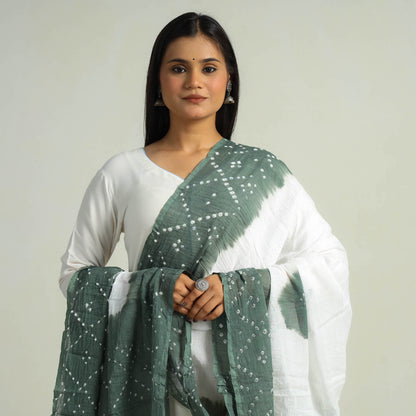 Green - Kutch Bandhani Tie-Dye Cotton Dupatta 03