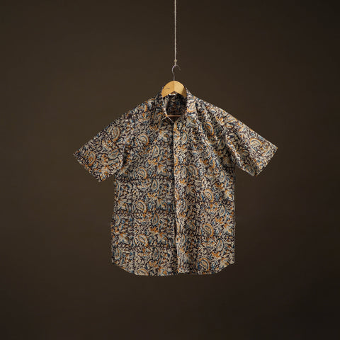 Men Half Sleeve Pedana Kalamkari Block Print Cotton Shirt 12