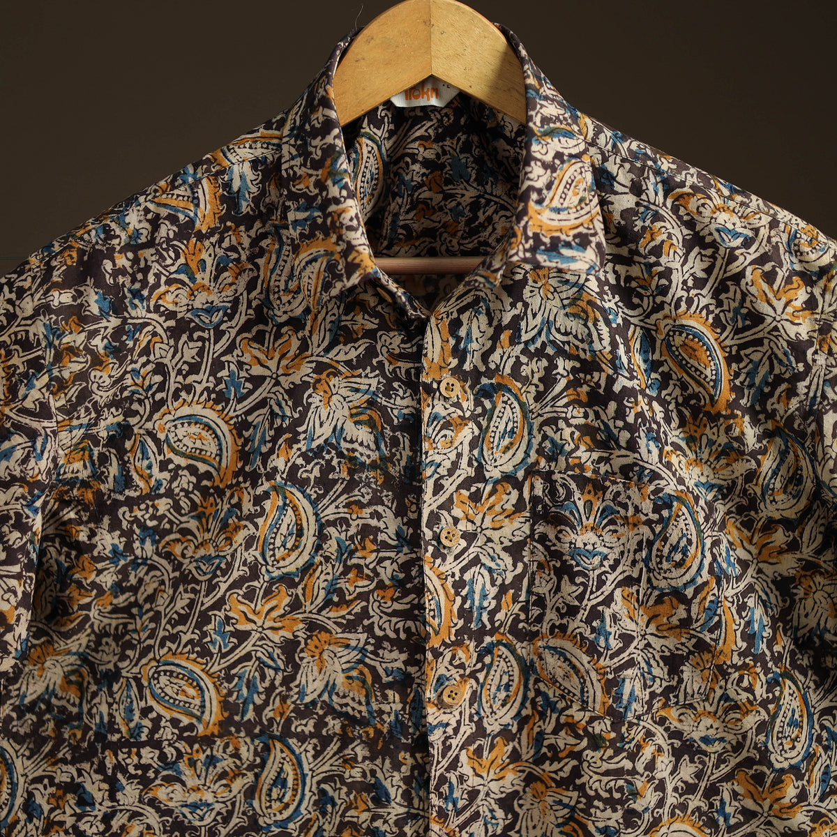 Men Half Sleeve Pedana Kalamkari Block Print Cotton Shirt 12