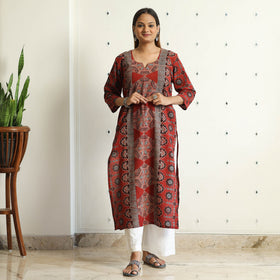 Ajrakh Block Printed Cotton Straight Kurta for Women