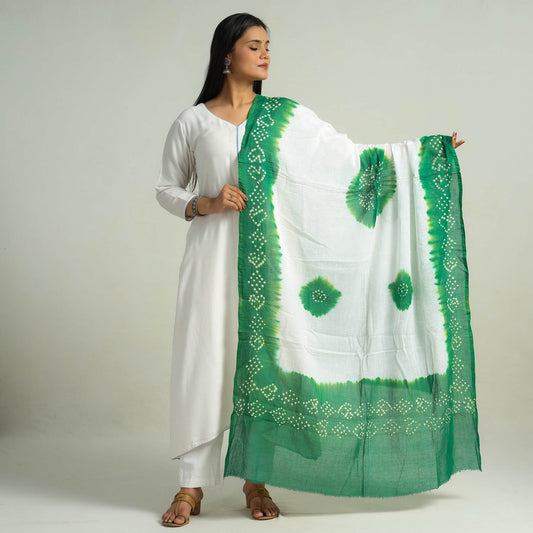 Green - Kutch Bandhani Tie-Dye Cotton Dupatta 01