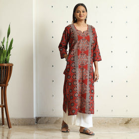 Ajrakh Block Printed Cotton Straight Kurta for Women