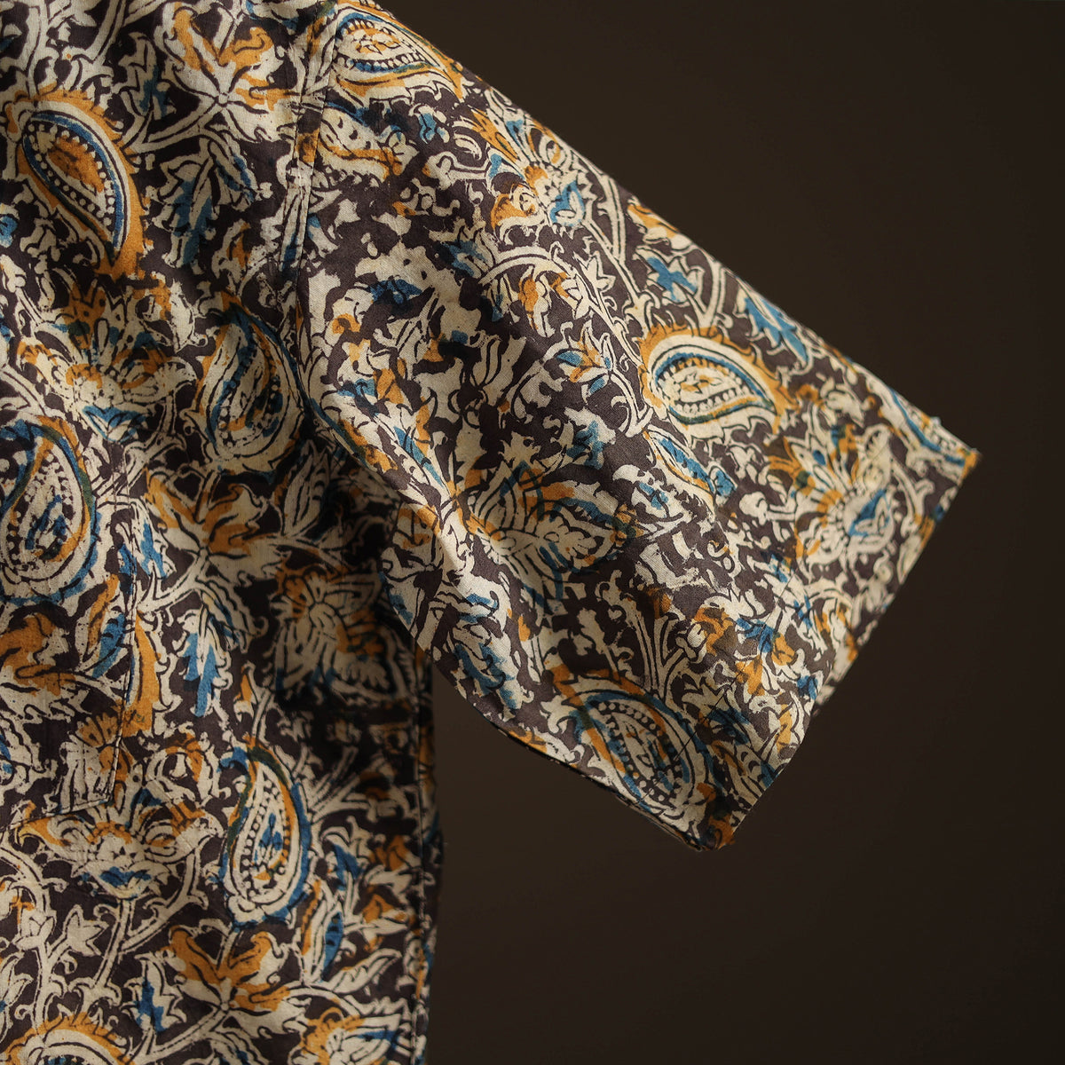 Men Half Sleeve Pedana Kalamkari Block Print Cotton Shirt 12