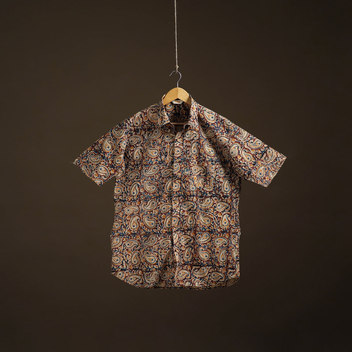 Men Half Sleeve Pedana Kalamkari Block Print Cotton Shirt 13