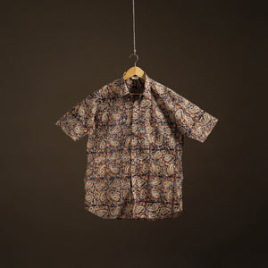 Men Half Sleeve Pedana Kalamkari Block Print Cotton Shirt 13