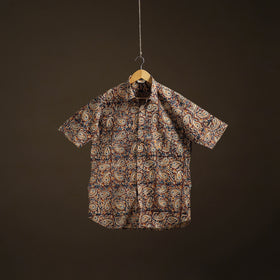 Men Half Sleeve Pedana Kalamkari Block Print Cotton Shirt 13
