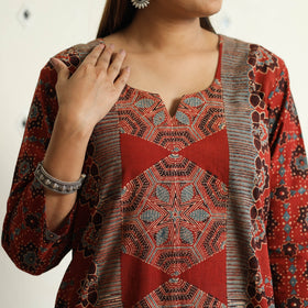 Ajrakh Block Printed Cotton Straight Kurta for Women