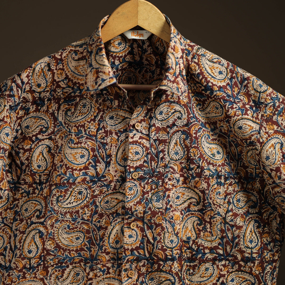 Men Half Sleeve Pedana Kalamkari Block Print Cotton Shirt 13