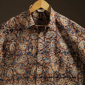 Men Half Sleeve Pedana Kalamkari Block Print Cotton Shirt 13