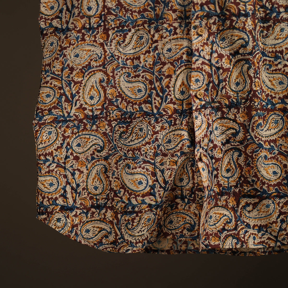Men Half Sleeve Pedana Kalamkari Block Print Cotton Shirt 13