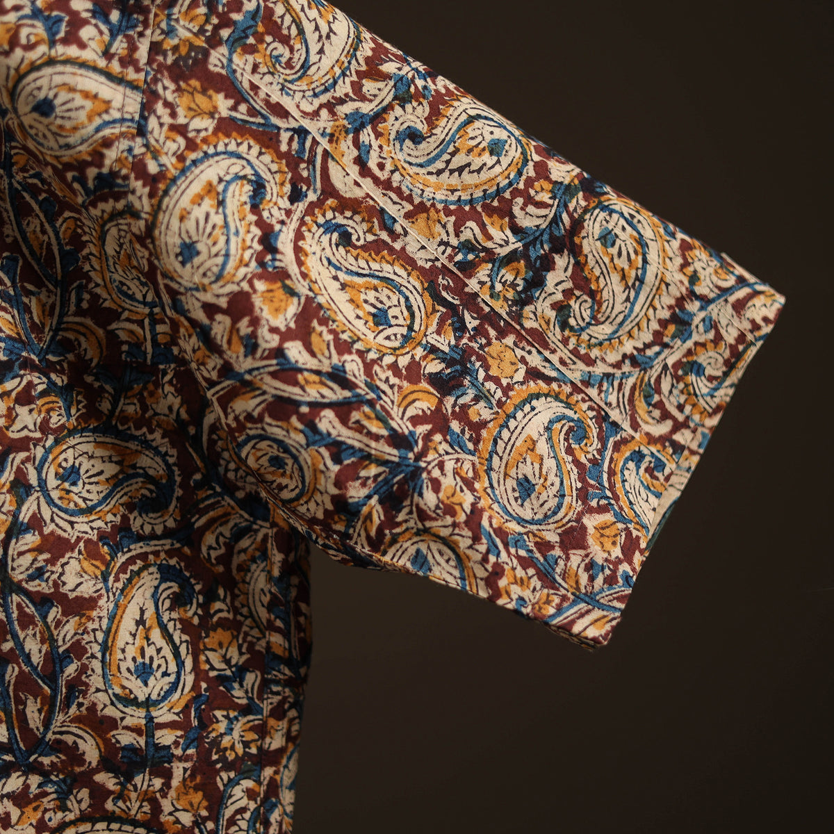 Men Half Sleeve Pedana Kalamkari Block Print Cotton Shirt 13