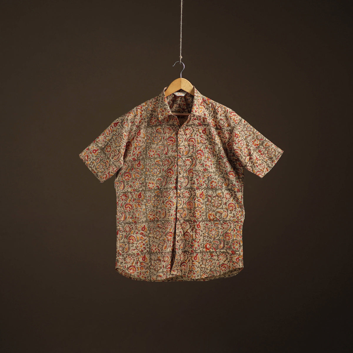 Men Half Sleeve Pedana Kalamkari Block Print Cotton Shirt 15