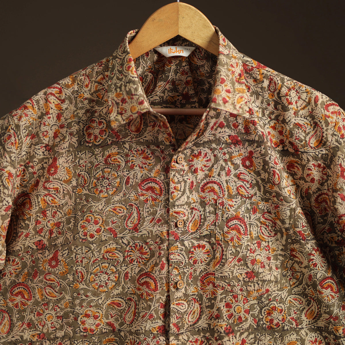 Men Half Sleeve Pedana Kalamkari Block Print Cotton Shirt 15
