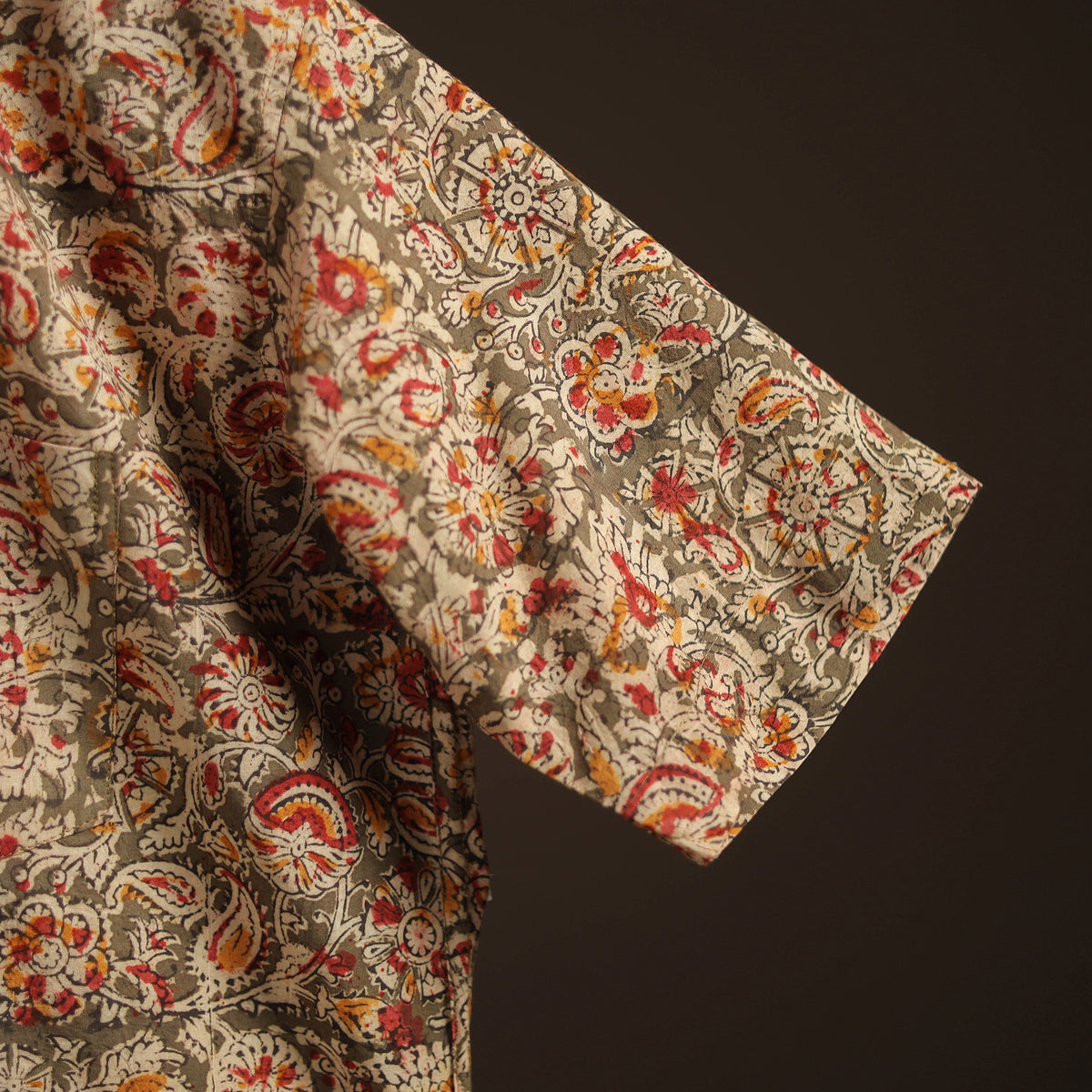 Men Half Sleeve Pedana Kalamkari Block Print Cotton Shirt 15