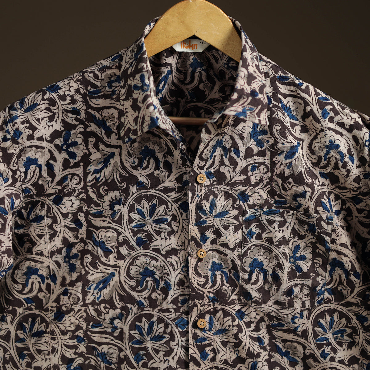 Men Half Sleeve Pedana Kalamkari Block Print Cotton Shirt 16