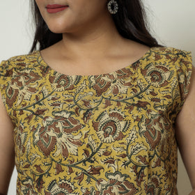 Yellow - Pedana Kalamkari Block Printed Cotton Tiered Dress 14