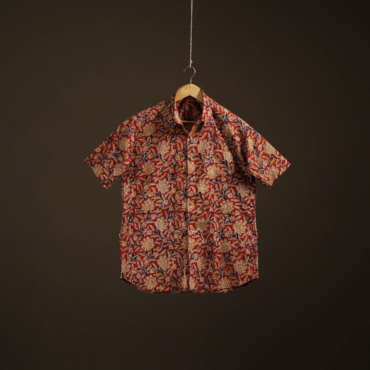 Men Half Sleeve Pedana Kalamkari Block Print Cotton Shirt 10