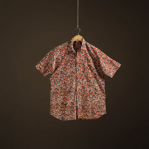 Men Half Sleeve Pedana Kalamkari Block Print Cotton Shirt 09