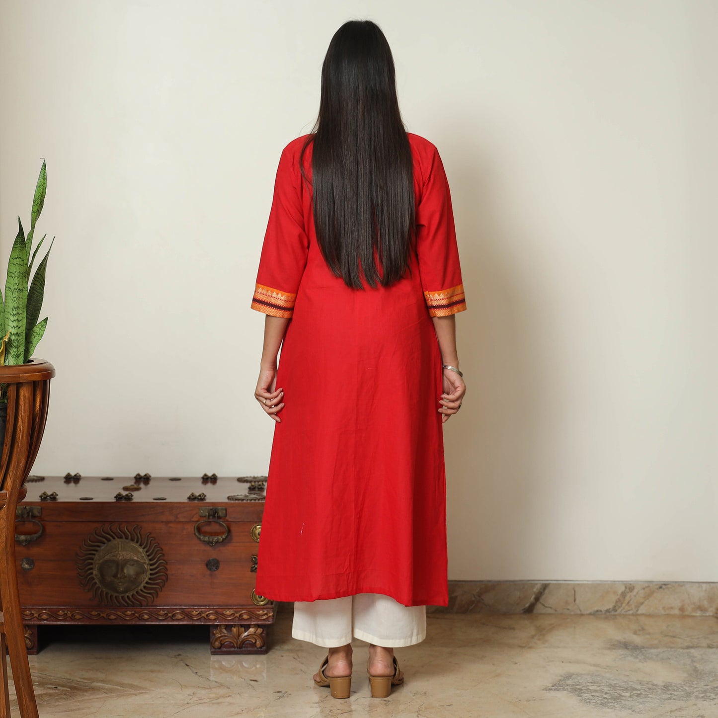 Red - Dharwad Cotton A-Line Kurta with Patchwork 09