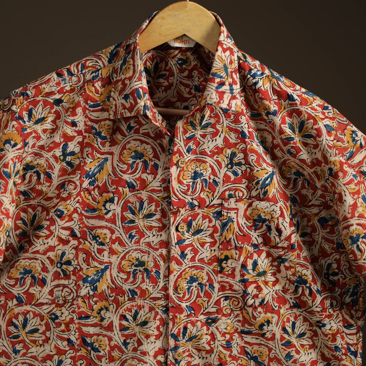 Men Half Sleeve Pedana Kalamkari Block Print Cotton Shirt 09