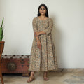Beige - Pedana Kalamkari Block Printed Cotton Tiered Dress 05
