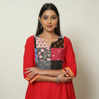 Red - Dharwad Cotton A-Line Kurta with Patchwork 09