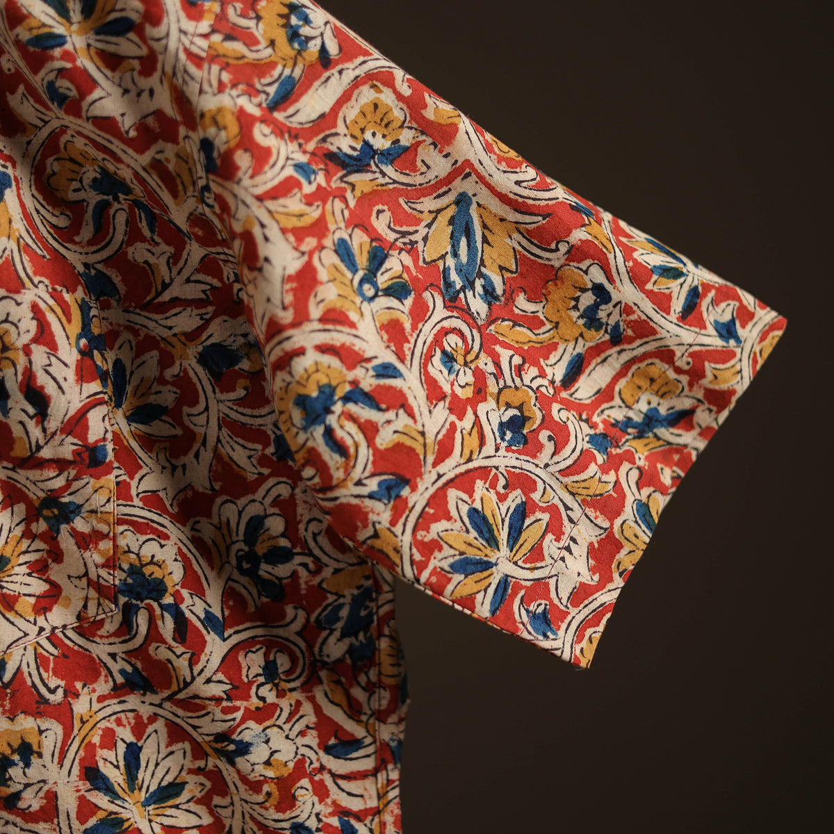Men Half Sleeve Pedana Kalamkari Block Print Cotton Shirt 09