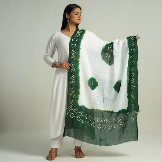Green - Kutch Bandhani Tie-Dye Cotton Dupatta 12