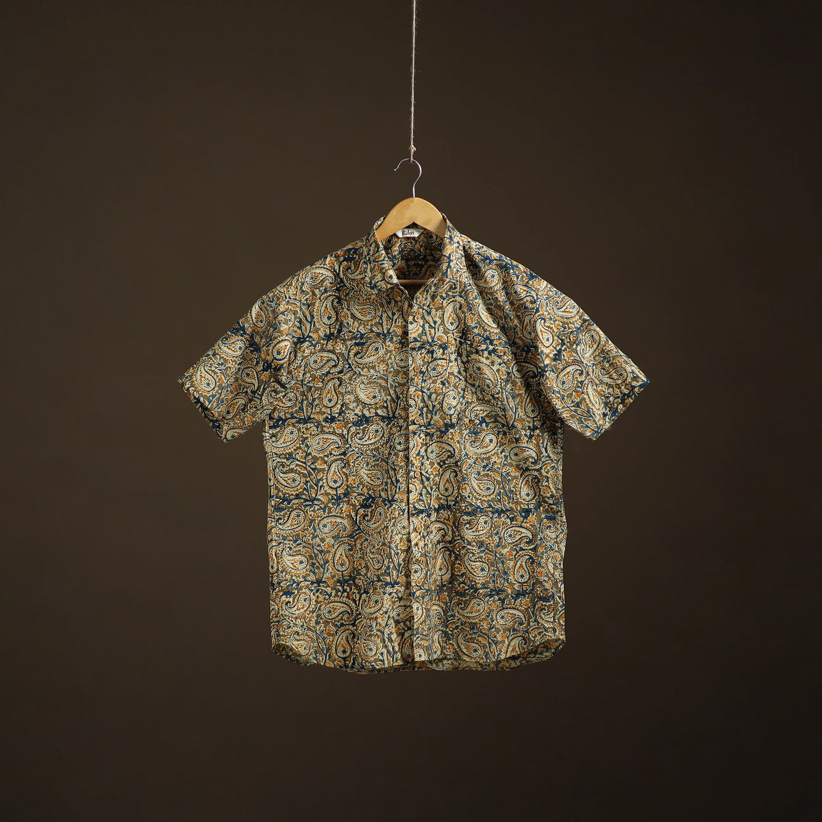 Men Half Sleeve Pedana Kalamkari Block Print Cotton Shirt 08