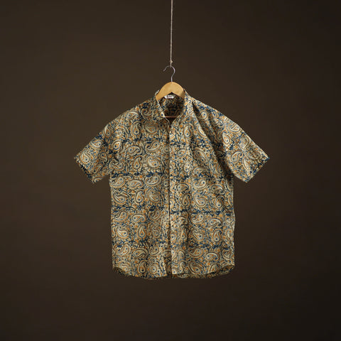 Men Half Sleeve Pedana Kalamkari Block Print Cotton Shirt 08