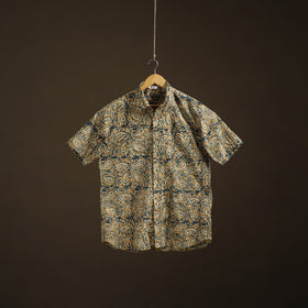 Men Half Sleeve Pedana Kalamkari Block Print Cotton Shirt 08