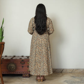 Beige - Pedana Kalamkari Block Printed Cotton Tiered Dress 05