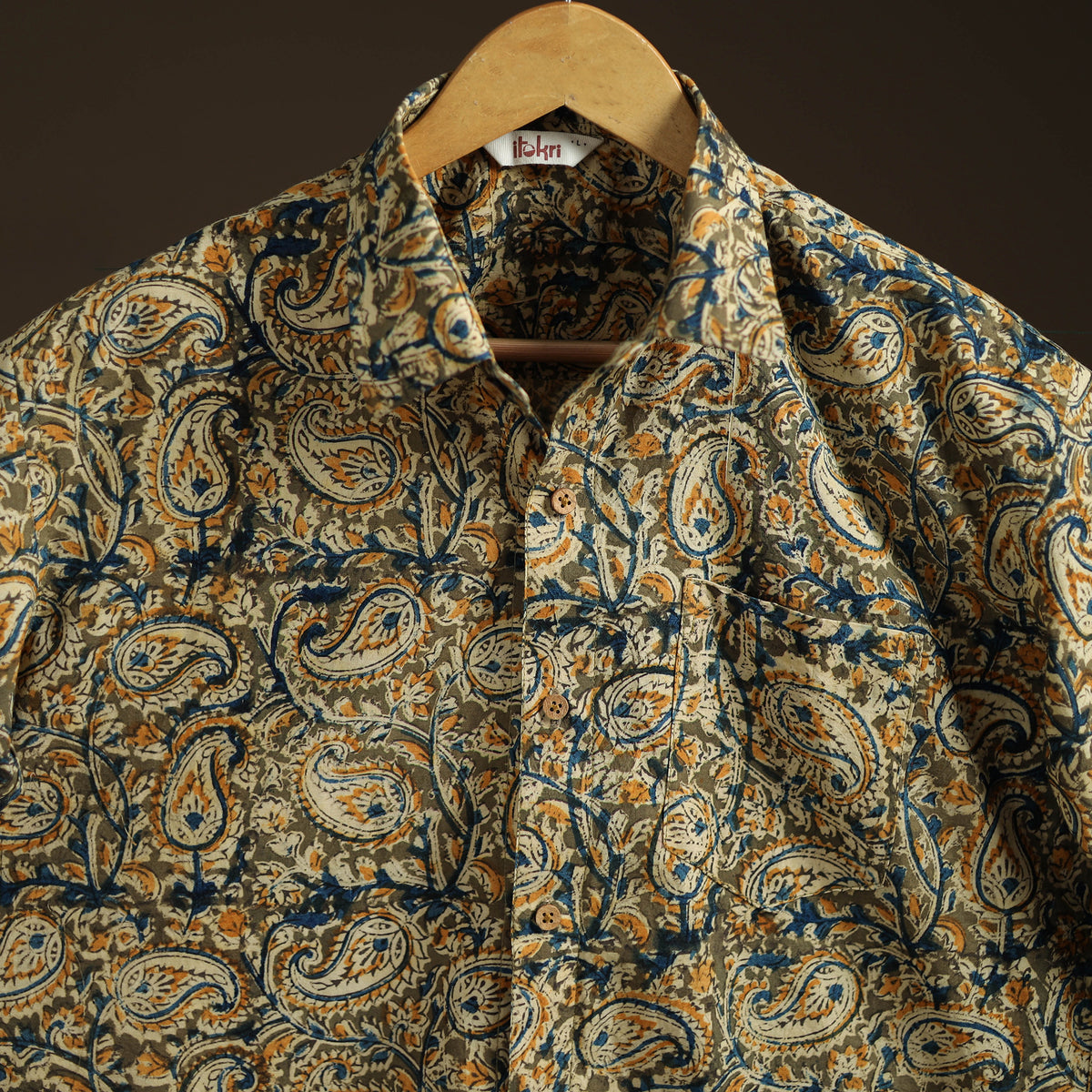 Men Half Sleeve Pedana Kalamkari Block Print Cotton Shirt 08