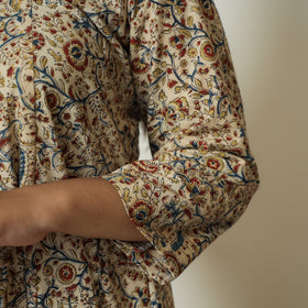 Beige - Pedana Kalamkari Block Printed Cotton Tiered Dress 05