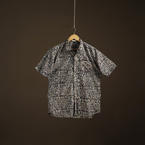 Men Half Sleeve Pedana Kalamkari Block Print Cotton Shirt 14