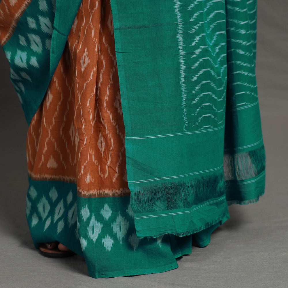 Brown - Pochampally Ikat Weave Handloom Cotton Saree