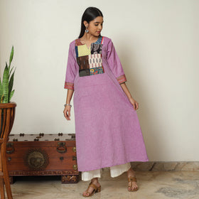 Purple - Dharwad Cotton A-Line Kurta with Patchwork 08