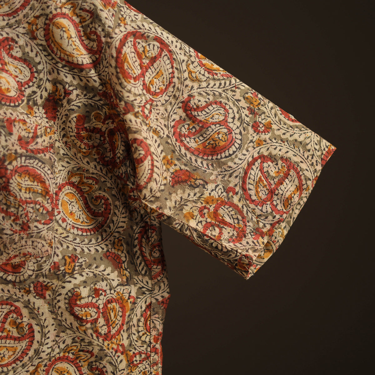 Men Half Sleeve Pedana Kalamkari Block Print Cotton Shirt 01