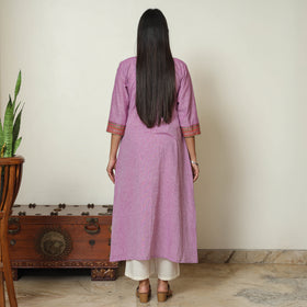 Purple - Dharwad Cotton A-Line Kurta with Patchwork 08