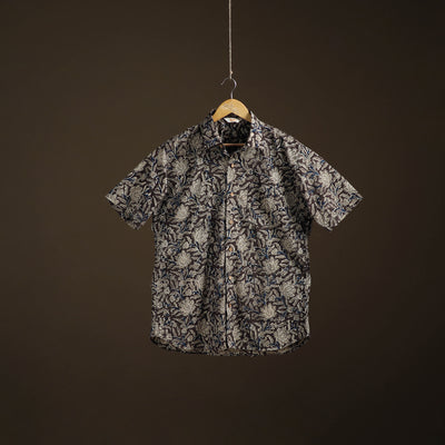Men Half Sleeve Pedana Kalamkari Block Print Cotton Shirt 03