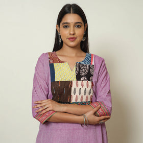 Purple - Dharwad Cotton A-Line Kurta with Patchwork 08
