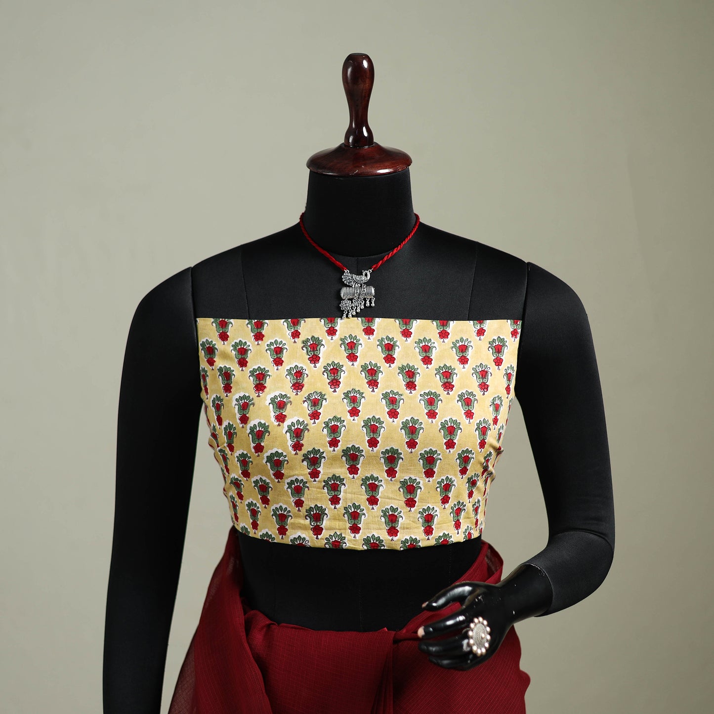 Red - Nazaakat Kota Doria Cotton Plain Saree with Blouse & Jewellery Set 154