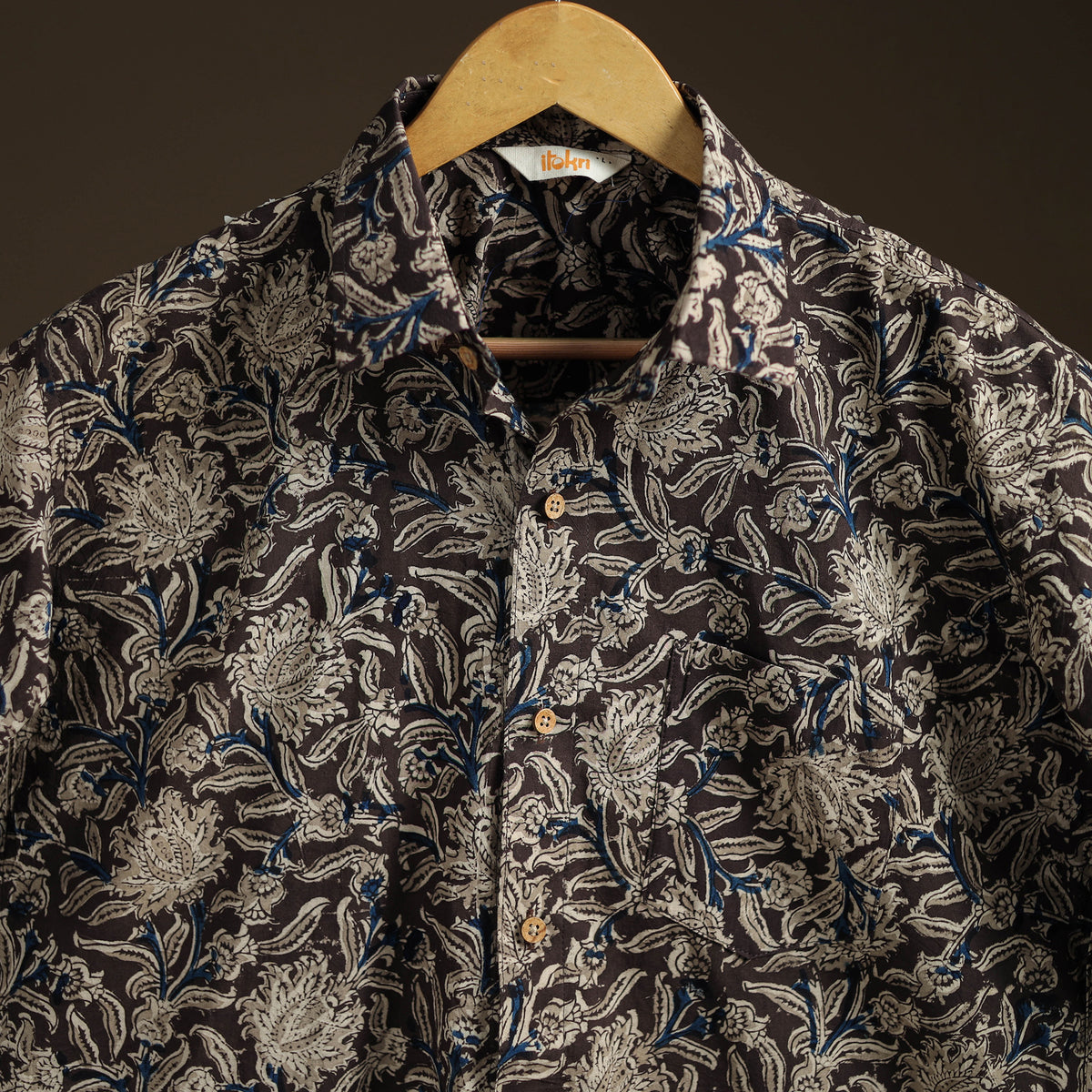 Men Half Sleeve Pedana Kalamkari Block Print Cotton Shirt 03