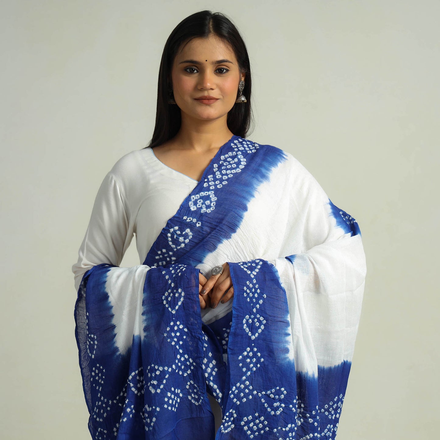 Blue - Kutch Bandhani Tie-Dye Cotton Dupatta 15