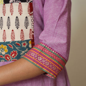 Purple - Dharwad Cotton A-Line Kurta with Patchwork 08