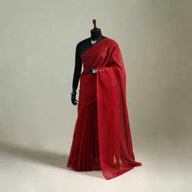 Red - Nazaakat Kota Doria Cotton Plain Saree with Blouse & Jewellery Set 155